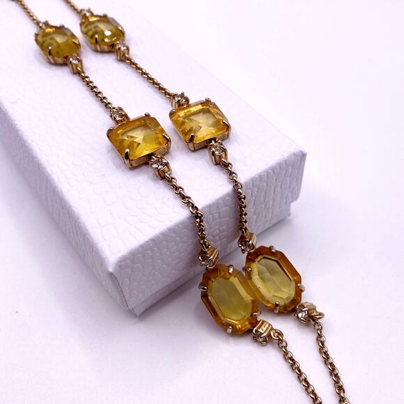 Vntg Ann Taylor Extra Large Necklace with Yellow Square Faceted Glass Stones 30” - Picture 7 of 8